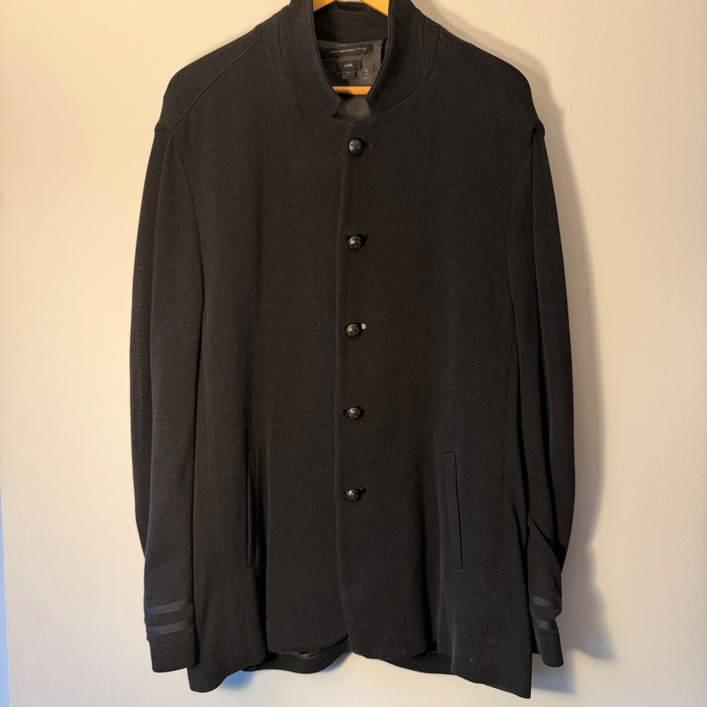 John Varvatos USA Luxe Mens XL Black Military Knit Button Cardigan Jacket